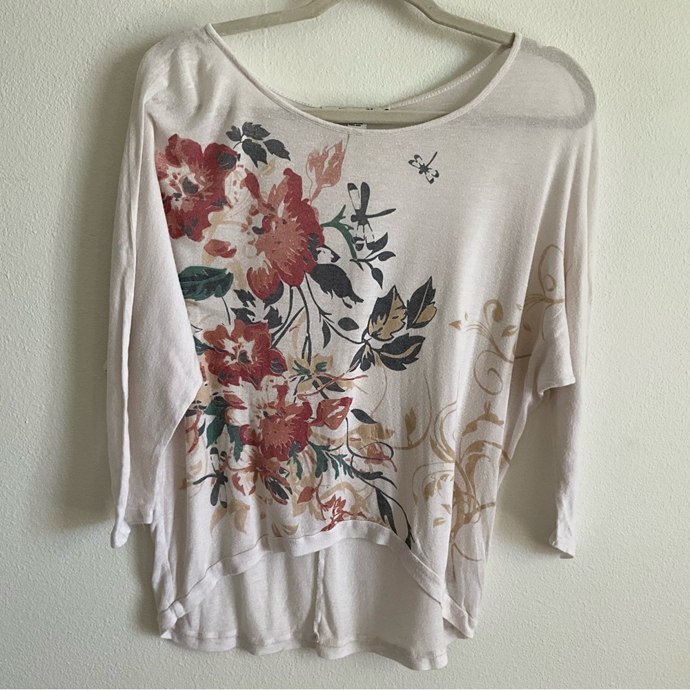 Forever 21 Floral dolman sleeve top tee dragonfly floral Medium
